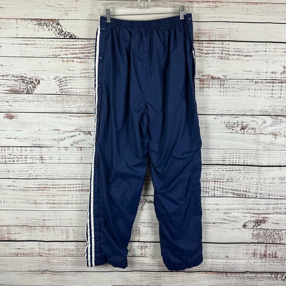 Mens Y2K Adidas Navy White Stripe Nylon Track Pants Break Away Snap Button Sz L - Picture 4 of 9